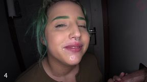 chubby cum slut with green neon hair 2nd visit