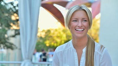 Fresh faced blonde babe Sydney flashes and strips in public