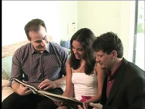 Hot Latina shoves two guys&#039; cocks inside her tight ass and pussy and sucks them off