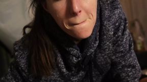 Mouth-full of cum for brunette